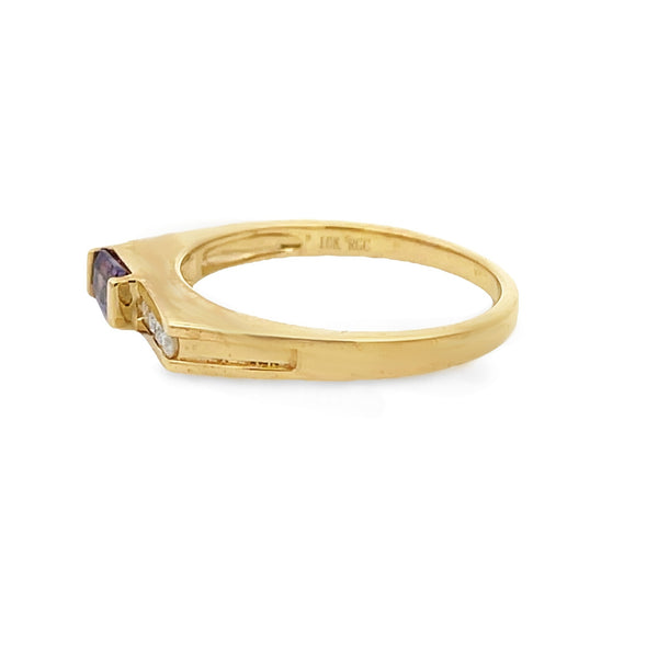 Genuine .06ct Amethyst Diamond Ring 10KT Yellow Gold