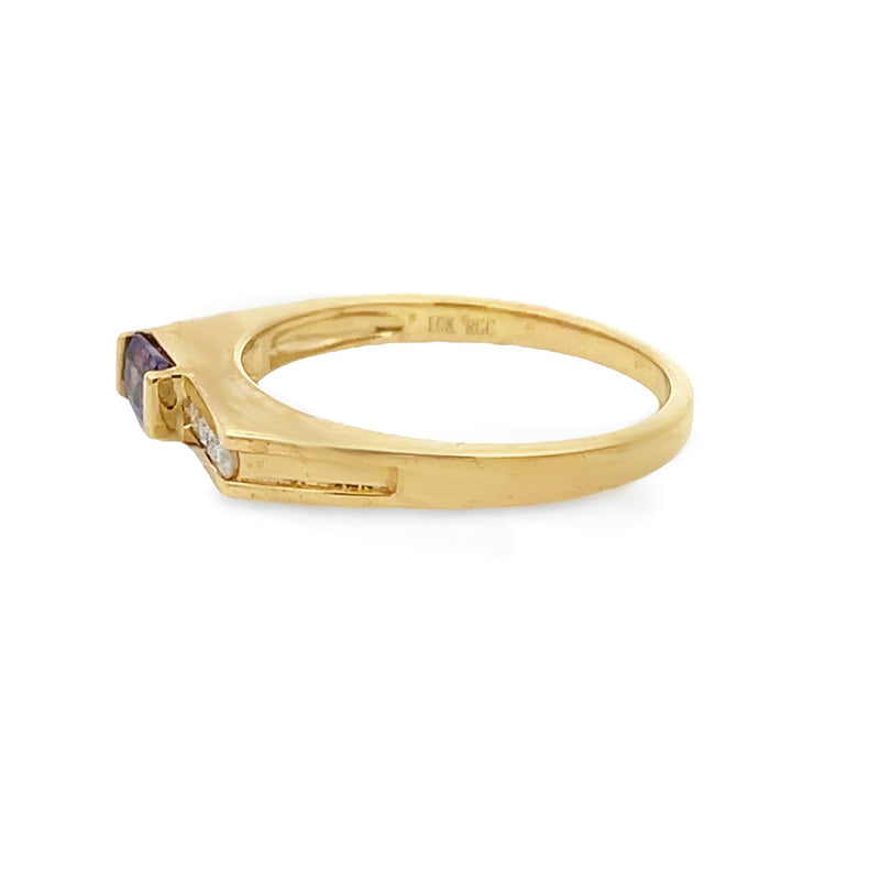 Genuine .06ct Amethyst Diamond Ring 10KT Yellow Gold