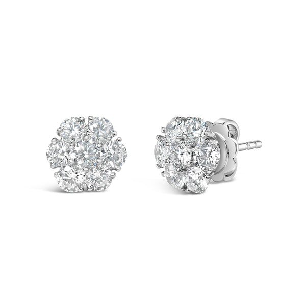 14K White Gold 1 3/4 Cttw Lab Grown Diamond Floral Cluster Composite Stud Earrings (G-H Color, VS2-SI1 Clarity)