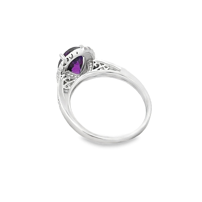 Natural 1.80ct Amethyst Diamond Ring 14KT White Gold