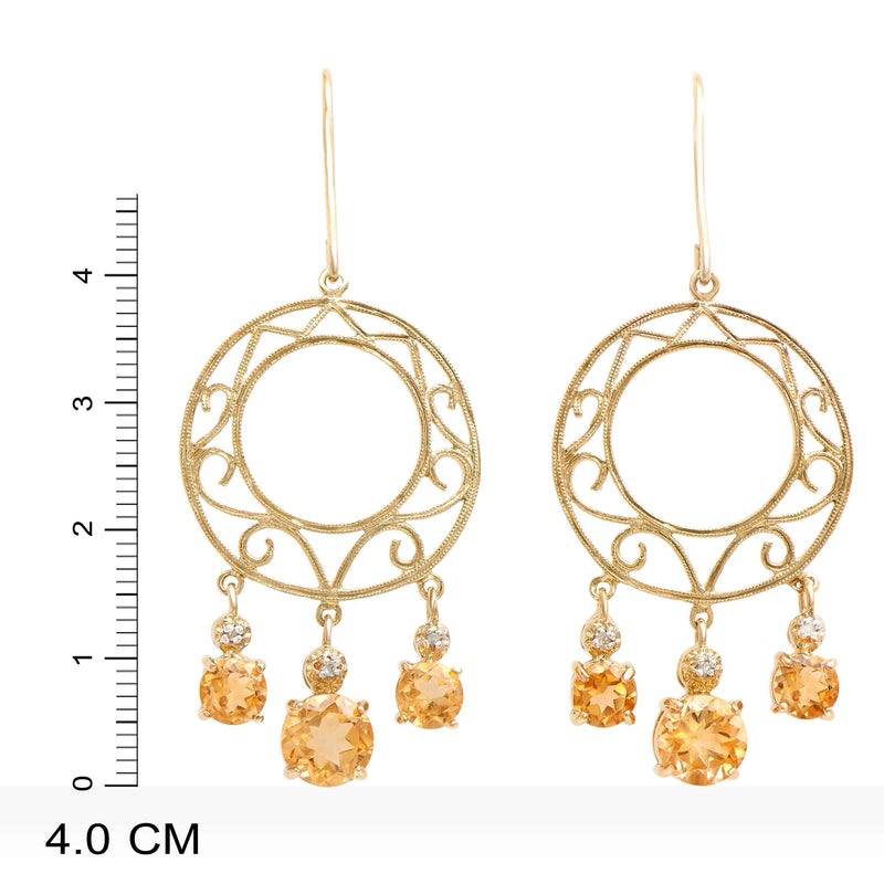 18k Yellow Gold Plated 925 Sterling Silver Citrine  0.05 Diamond Earrings for Women