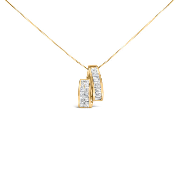 14K Yellow Gold 1 5/8 Cttw Princess and Baguette Diamond Duo Bar Pendant Necklace (G-H Color, VS2-SI1 Clarity) - 18"