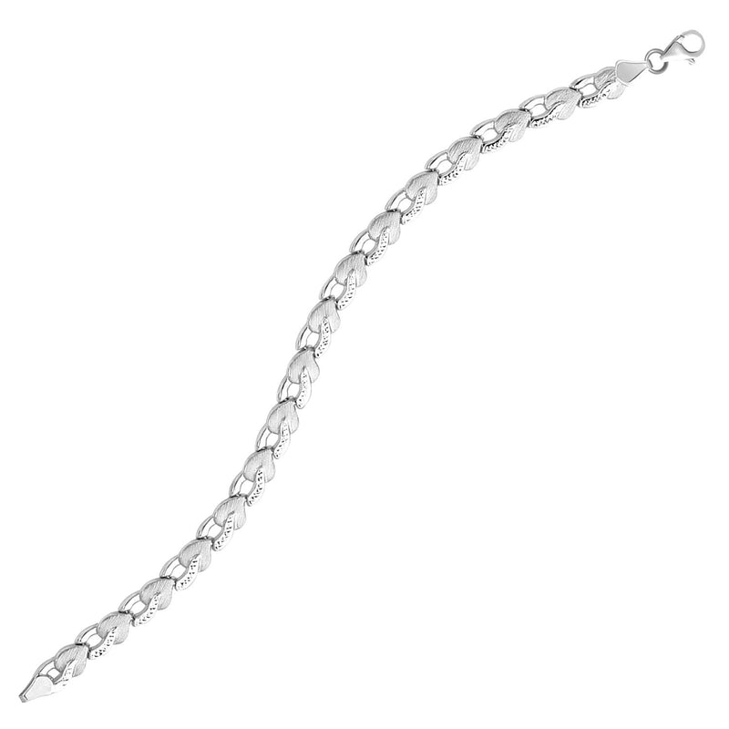 14k White Gold Heart Shape Textured Bracelet