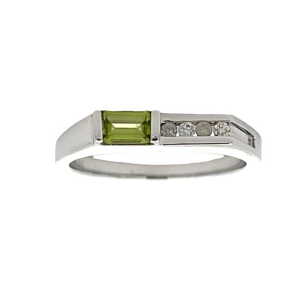 Natural .06ct Peridot Diamond Ring 10KT White Gold