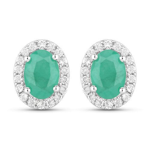 1.39 Carat Genuine Emerald and White Topaz .925 Sterling Silver Earrings