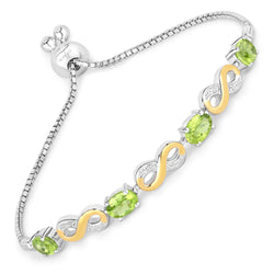 3.38 Carat Genuine Peridot and White Topaz .925 Sterling Silver Bracelet