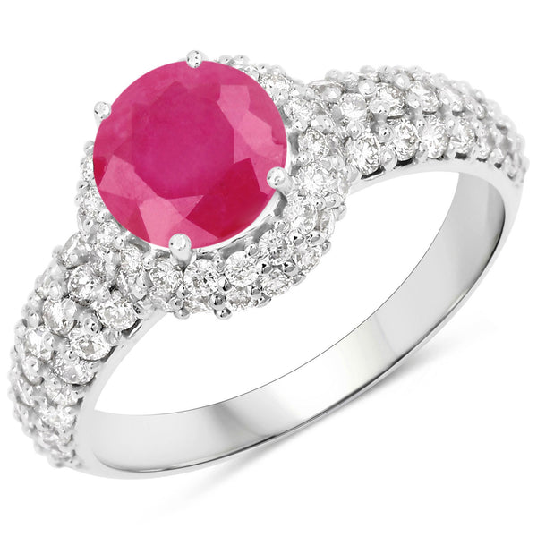 2.17 Carat Genuine Ruby and White Diamond 14K White Gold Ring (I Color, SI Clarity)