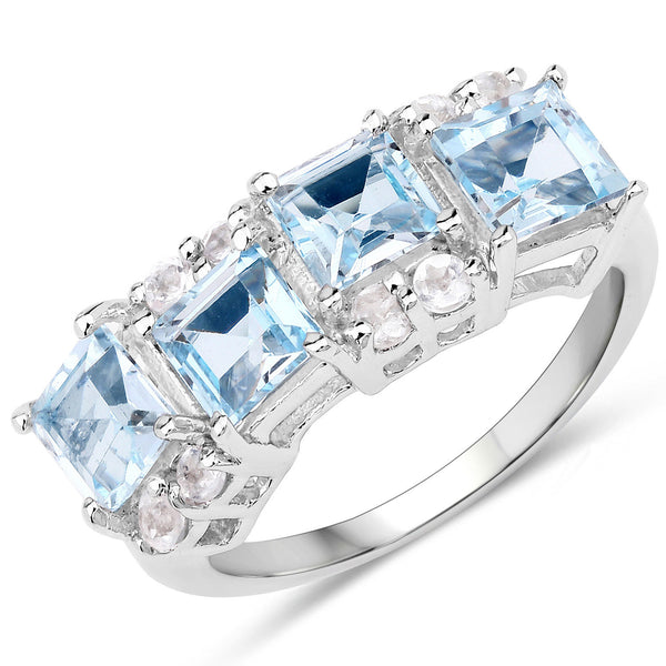 3.32 Carat Genuine Blue Topaz and White Topaz .925 Sterling Silver Ring