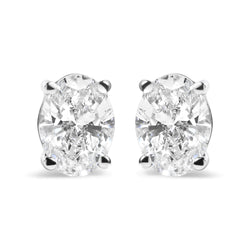 14K White Gold 3/4 Cttw Oval Shape Lab Grown Diamond Solitaire Stud Earrings (F-G Color, VS1-VS2 Clarity)