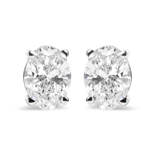 14K White Gold 3/4 Cttw Oval Shape Lab Grown Diamond Solitaire Stud Earrings (F-G Color, VS1-VS2 Clarity)