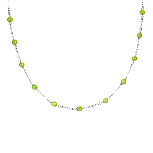 V3 Jewelry Natural Peridot Sterling Silver Ball Station Necklace