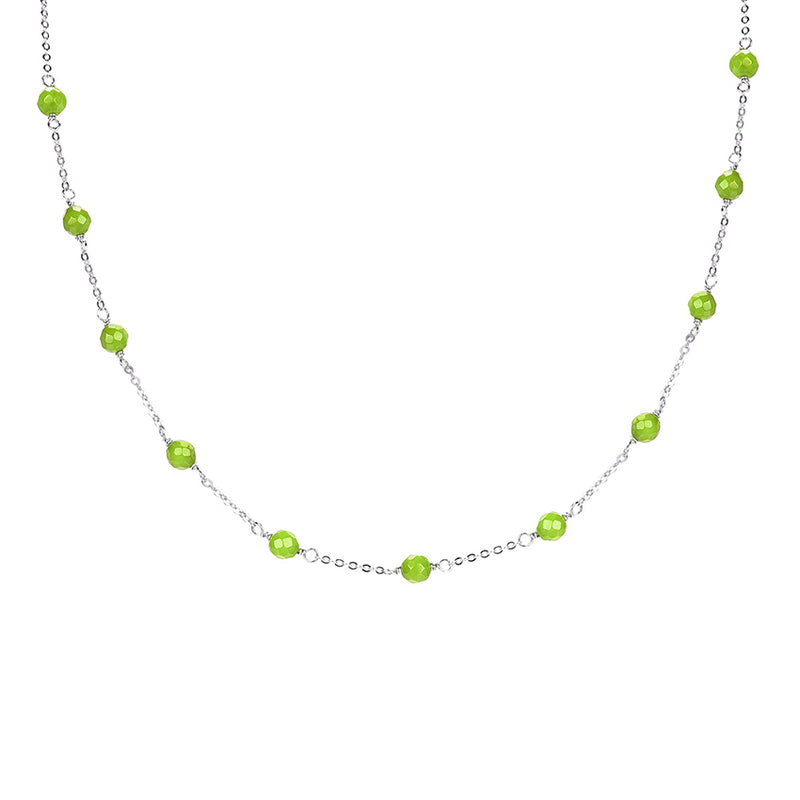 V3 Jewelry Natural Peridot Sterling Silver Ball Station Necklace