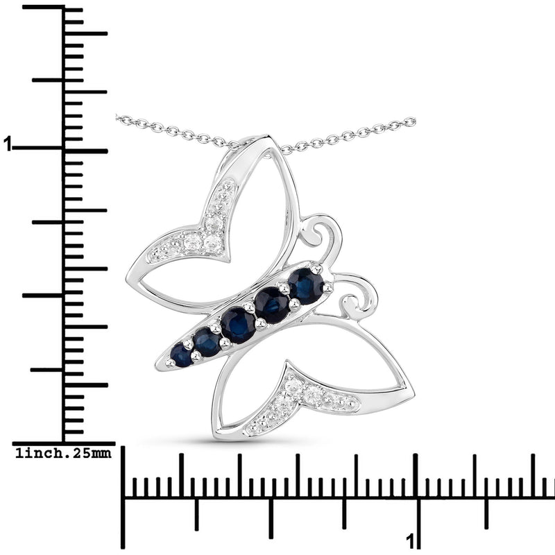 0.56 Carat Genuine Blue Sapphire and White Zircon .925 Sterling Silver Necklace