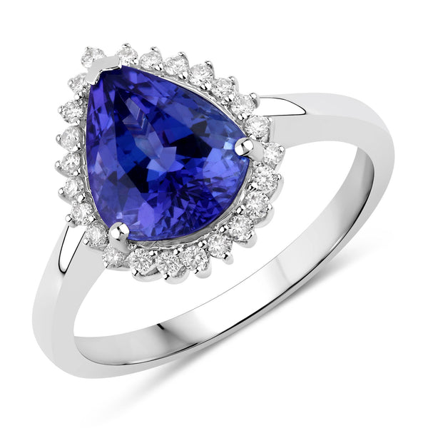 2.84 Carat Genuine Tanzanite and White Diamond 14K White Gold Ring