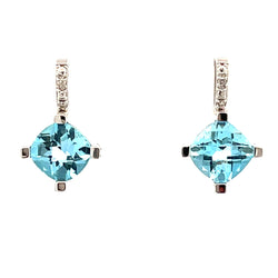 1.44ct Blue Topaz Diamond Earrings 14KT White Gold