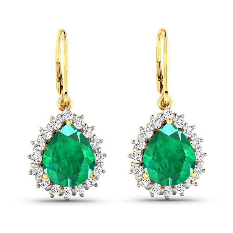 3.33 Carat Genuine Zambian Emerald and White Diamond 14K Yellow Gold Earrings