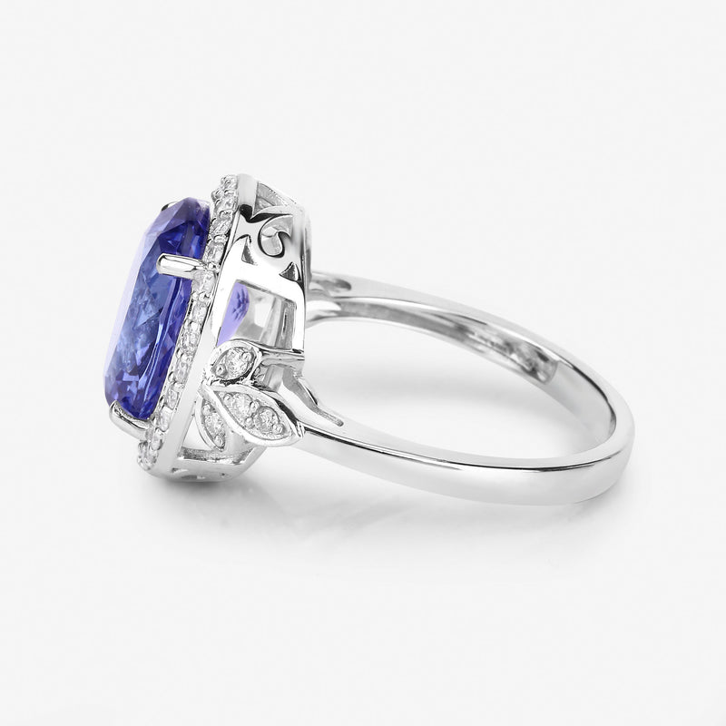 5.21 Carat Genuine Tanzanite and White Diamond 14K White Gold Ring