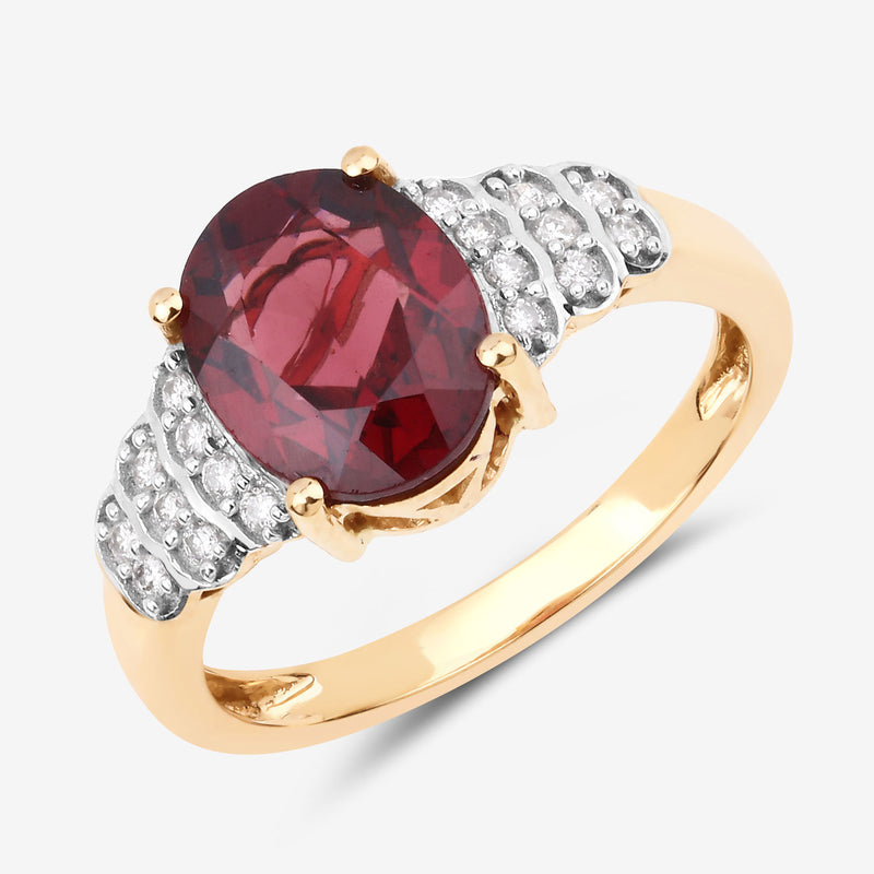 2.87 Carat Genuine Rhodolite and White Diamond 14K Yellow Gold Ring