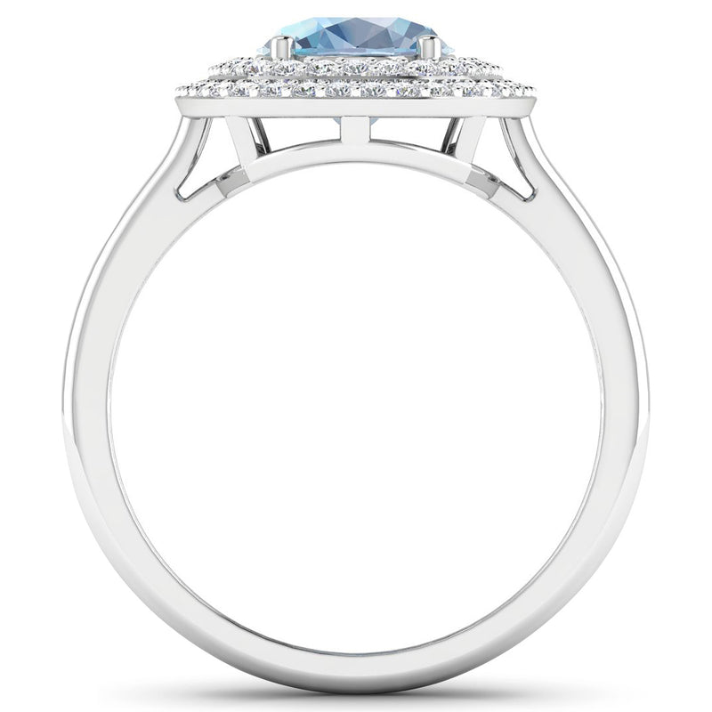 1.72 Carat Genuine Aquamarine and White Diamond 14K White Gold Ring