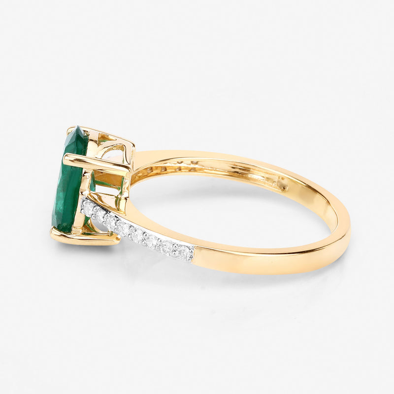 1.70 Carat Genuine Zambian Emerald and White Diamond 14K Yellow Gold Ring