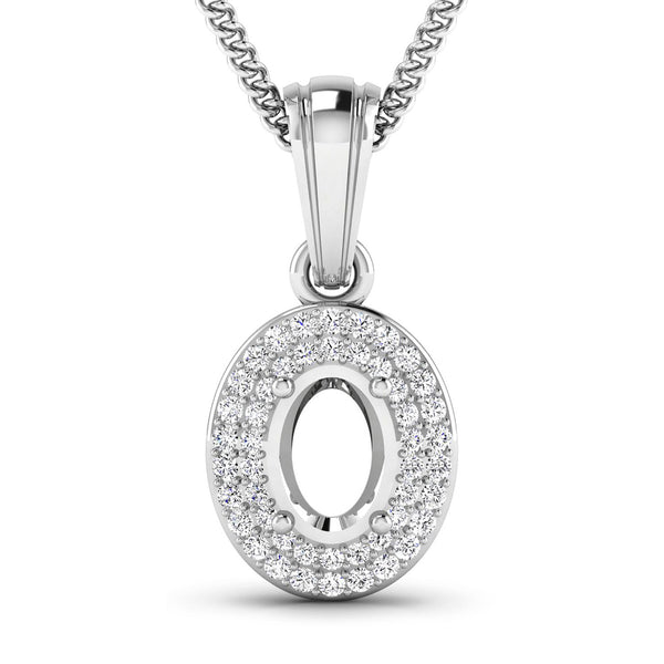 0.17 Carat Genuine White Diamond 14K White Gold Semi Mount Pendant - holds 7x5mm Oval Gemstone