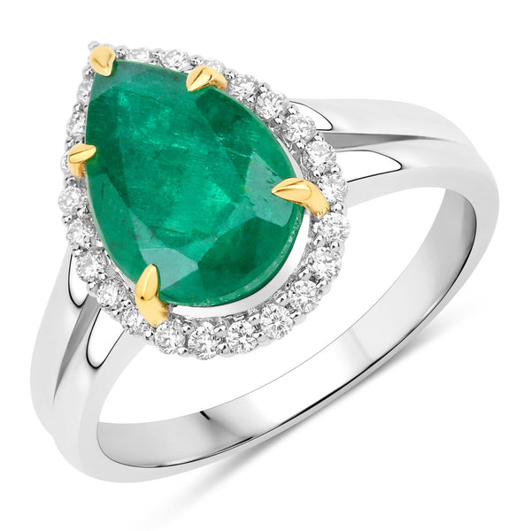 IGI Certified 2.83 Carat Genuine Zambian Emerald and White Diamond 14K Yellow & White Gold Ring