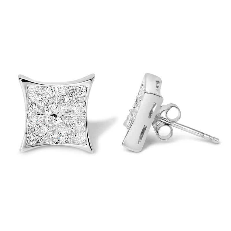 .925 Sterling Silver 3/4 Cttw Diamond Composite Curved Square Stud Earring (I-J Color, I3 Clarity)