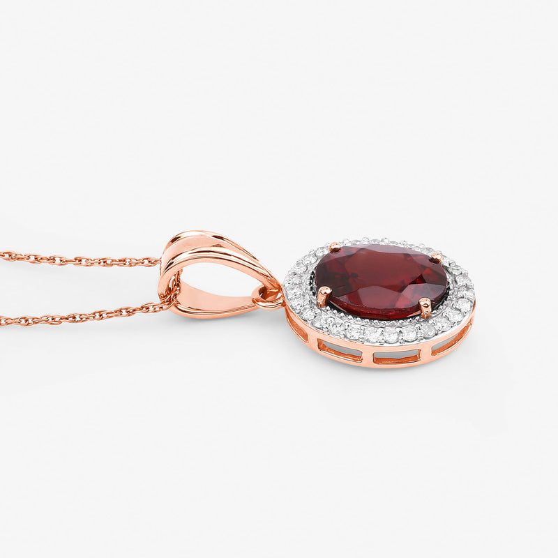 2.95 Carat Genuine Rhodolite and White Diamond 14K Rose Gold Pendant