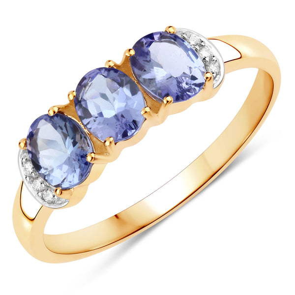 1.01 Carat Genuine Tanzanite and White Diamond 14K Yellow Gold Ring