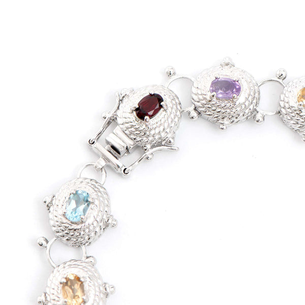 5.75 ctw Multi-Stone Rhodium Plated Designer Antique Style Bracelet 8.1 in