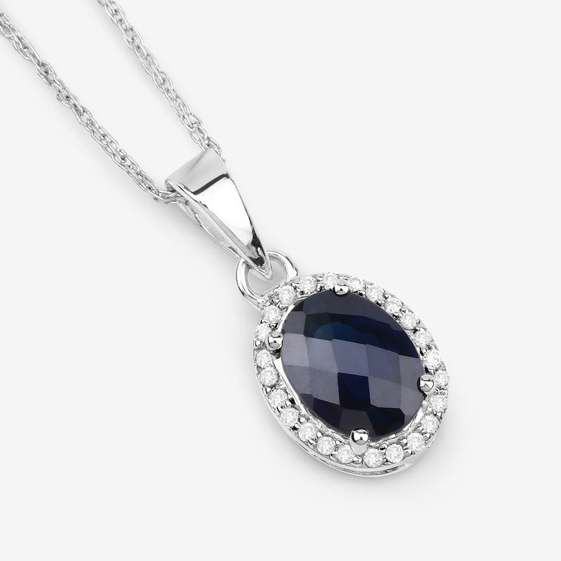 1.66 Carat Genuine Blue Sapphire and White Diamond 14K White Gold Pendant