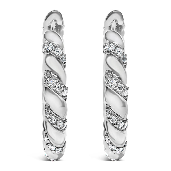 14K White Gold 1 1/5 Cttw Lab Grown Diamond Swirl Design 1" Inch Hoop Earrings (F-G Color, VS1-VS2 Clarity)