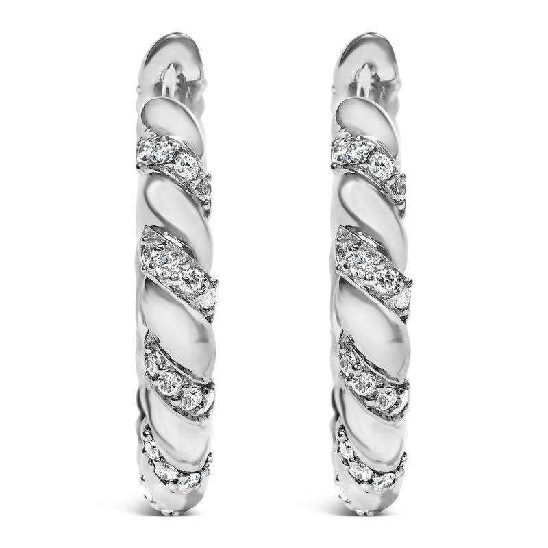 14K White Gold 1 1/5 Cttw Lab Grown Diamond Swirl Design 1" Inch Hoop Earrings (F-G Color, VS1-VS2 Clarity)