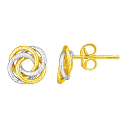 14k Two Tone Gold Love Knot Earrings