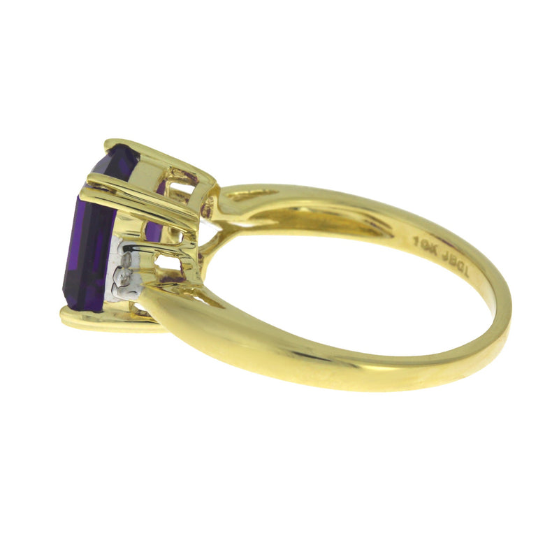 Genuine 2.18ct Amethyst Diamond Ring 10KT Yellow Gold