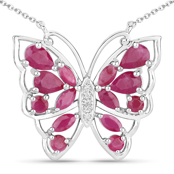 2.88 Carat Genuine Ruby and White Zircon .925 Sterling Silver Necklace