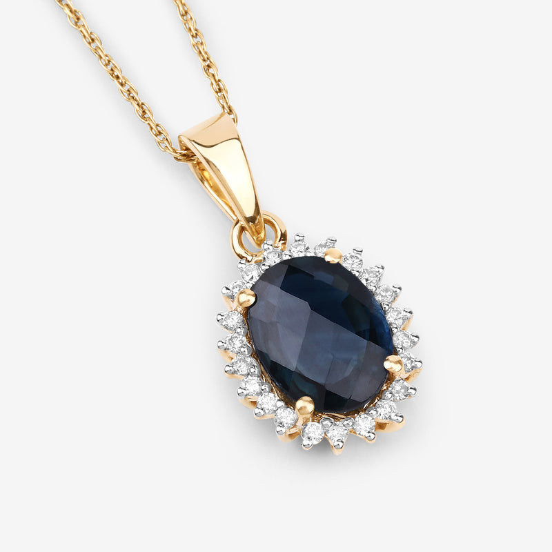 2.12 Carat Genuine Blue Sapphire and White Diamond 14K Yellow Gold Pendant