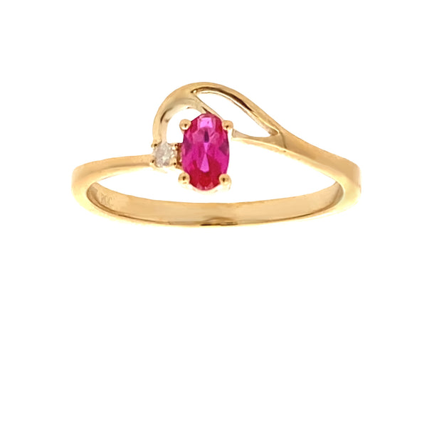 .02ct Created Ruby Diamond Ring 10KT Yellow Gold