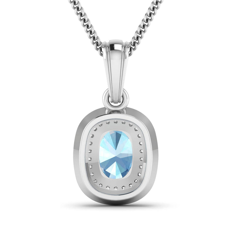 1.35 Carat Genuine Aquamarine and White Diamond 14K White Gold Pendant