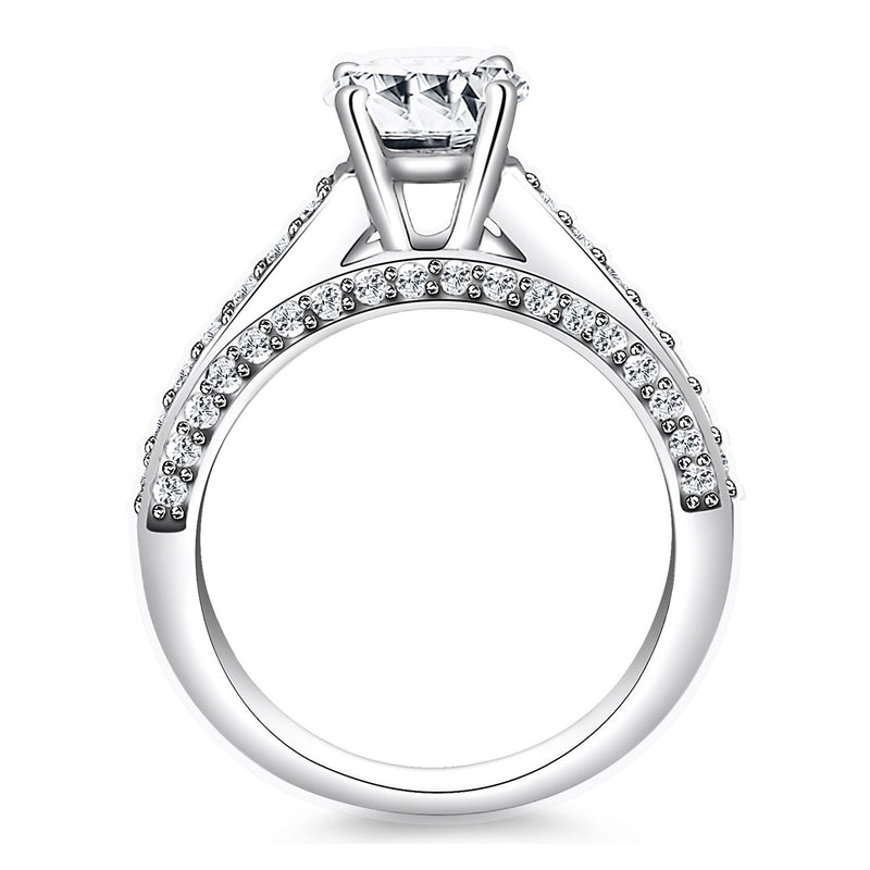 14k White Gold Pave Diamond Cathedral Engagement Ring Mounting