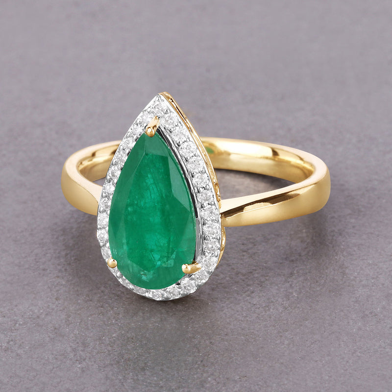 IGI Certified 2.30 Carat Genuine Zambian Emerald and White Diamond 14K Yellow Gold Ring