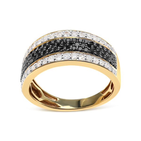 14K Yellow Gold Plated .925 Sterling Silver 1 1/4 Cttw White and Black Treated Diamond Multi Row Band (Black/I-J Color, I2-I3 Clarity) - Size 10