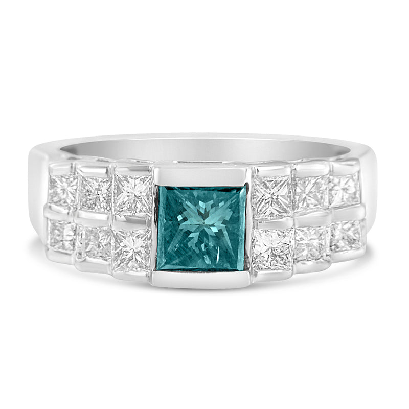 14k White Gold 1 1/2ct TDW White and Treated Blue Princess Diamond Modern Band Ring(H-I SI1-SI2)