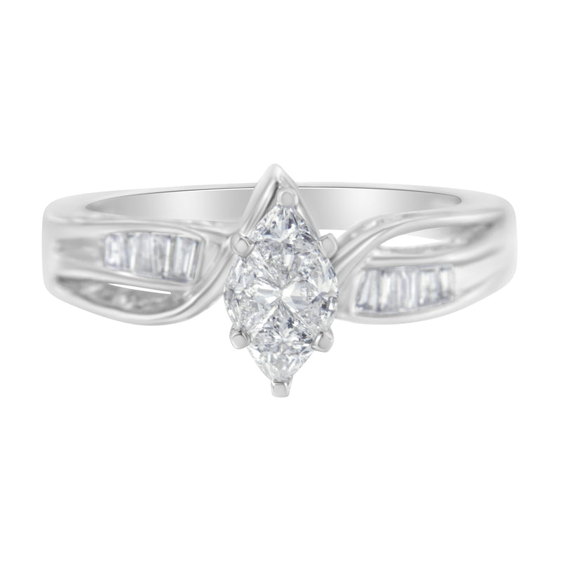 14K White Gold 1/2ct TDW Pie and Baguette cut Diamond Cocktail Ring (H-IVS1-VS2)