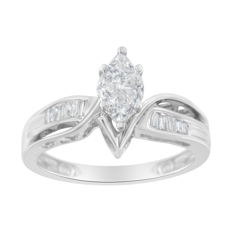 14K White Gold 1/2ct TDW Pie and Baguette cut Diamond Cocktail Ring (H-IVS1-VS2)