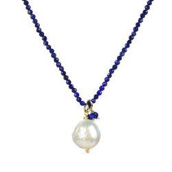 V3 Jewelry Lapis and Freshwater Pearl 18k Gold-Plated Beaded Adjustable Necklace