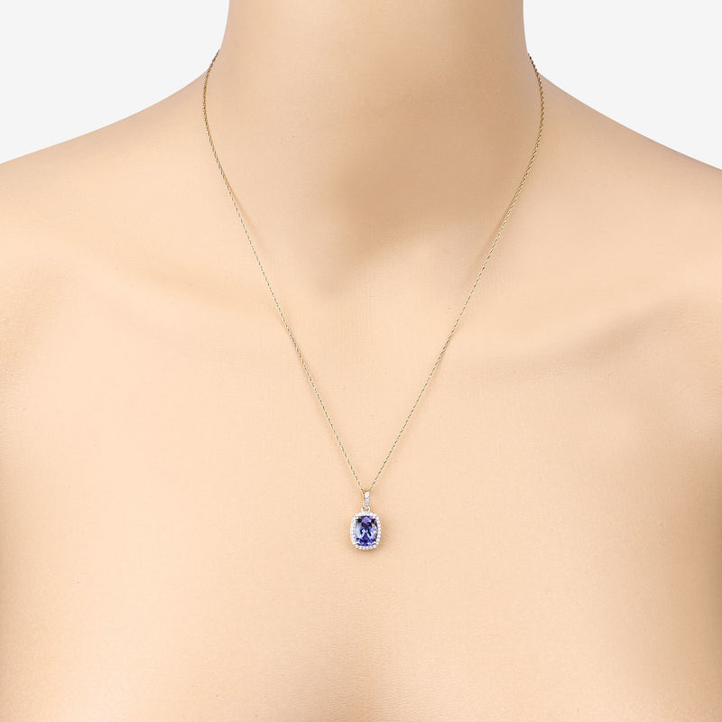 2.49 Carat Genuine Tanzanite and White Diamond 14K Yellow Gold Pendant