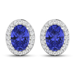 1.50 Carat Genuine Tanzanite and White Diamond 14K White Gold Earrings