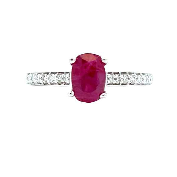 Natural 1.09ct Ruby Diamond Ring 18KT White Gold