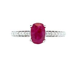 Natural 1.09ct Ruby Diamond Ring 18KT White Gold